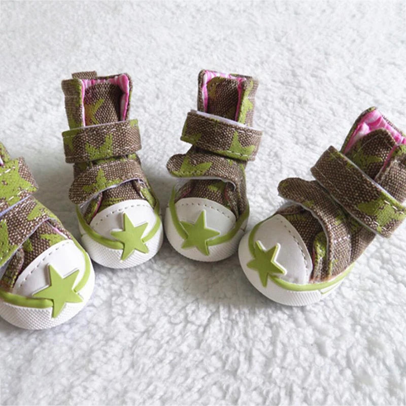 4pcs/Set Pet Dog Shoes Small Dog Puppy Boots Star Style Fashion Pet Canvas Shoes  S-XXL Size Supply Pet Product