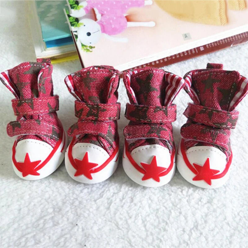 4pcs/Set Pet Dog Shoes Small Dog Puppy Boots Star Style Fashion Pet Canvas Shoes  S-XXL Size Supply Pet Product