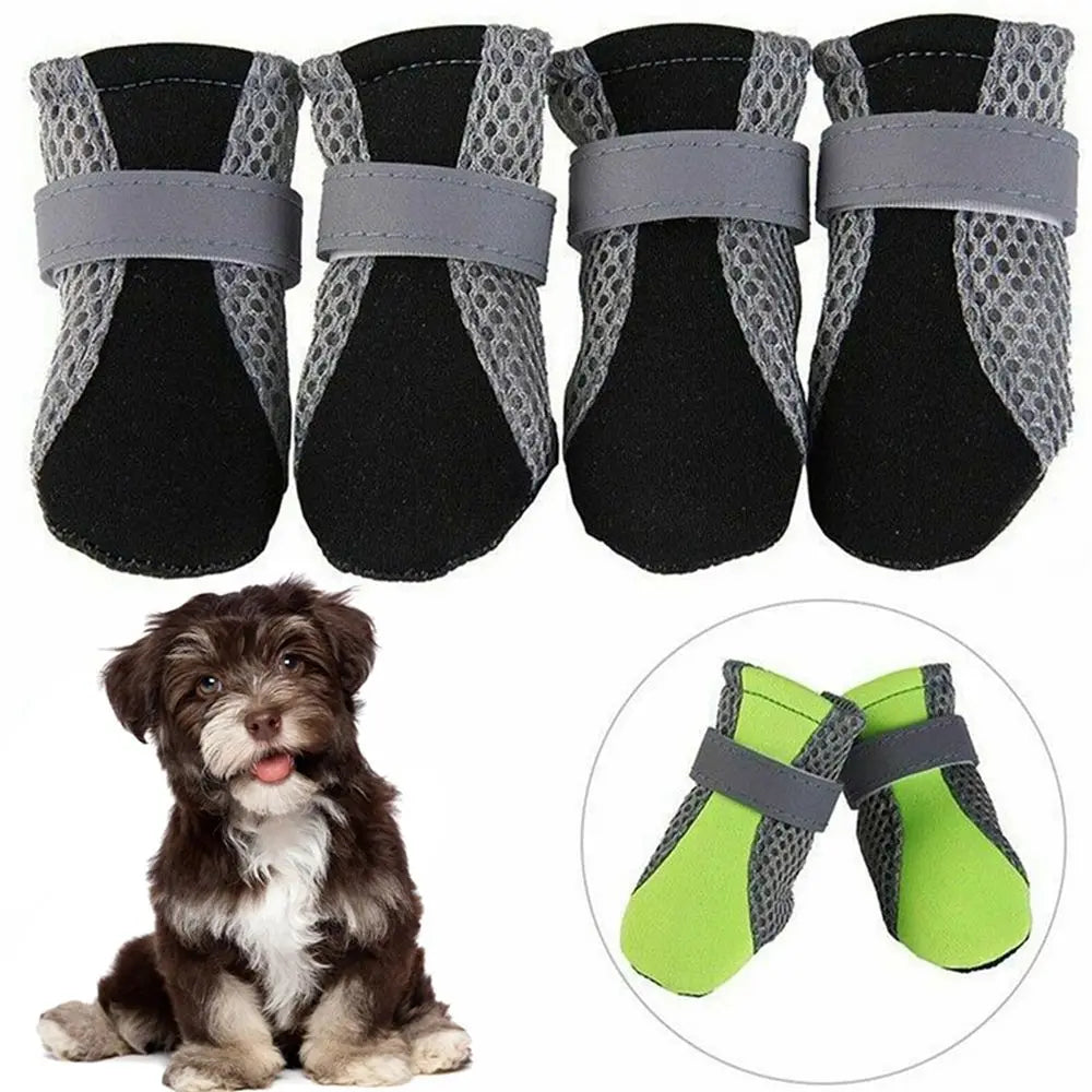 4 Pieces Nonslip Dog Mesh Boots Reflective Puppy Shoes Soft Sole Dog Paw Protectors, Adjustable Pet Boots for Small Medium Pets