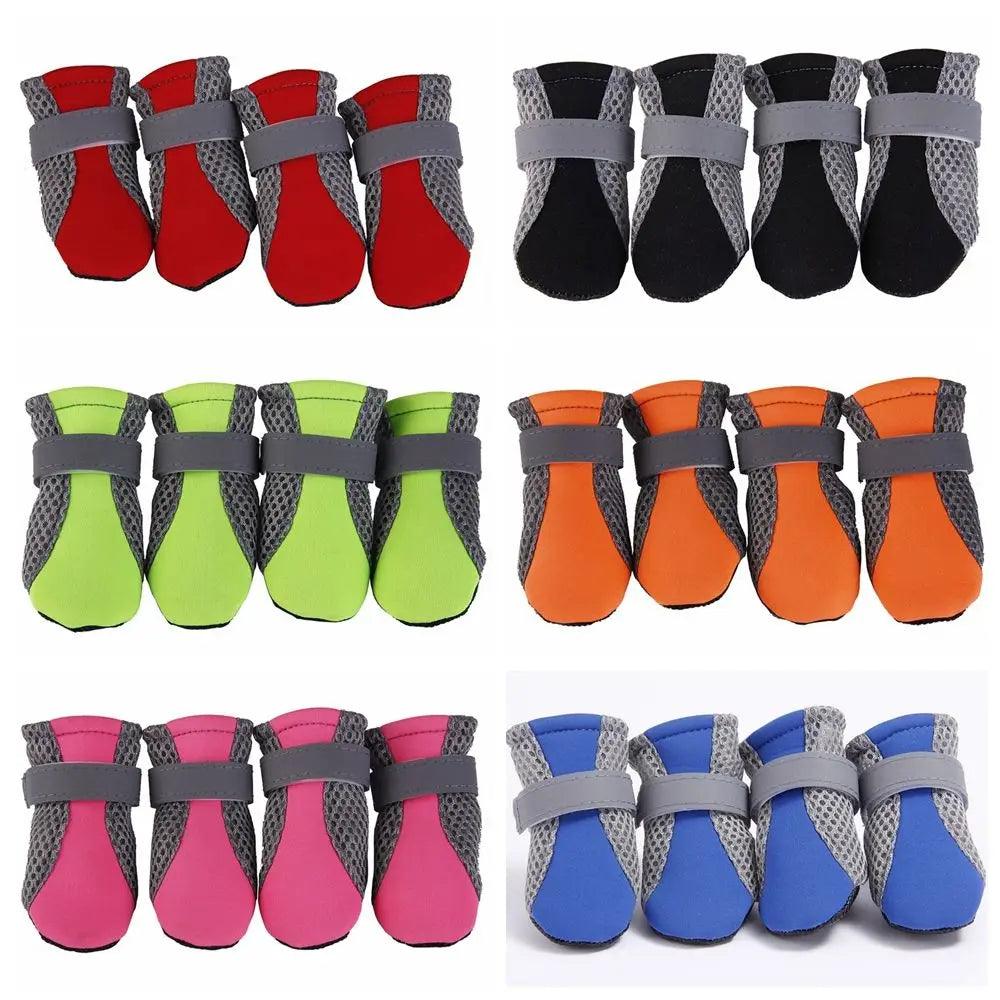 4 Pieces Nonslip Dog Mesh Boots Reflective Puppy Shoes Soft Sole Dog Paw Protectors, Adjustable Pet Boots for Small Medium Pets