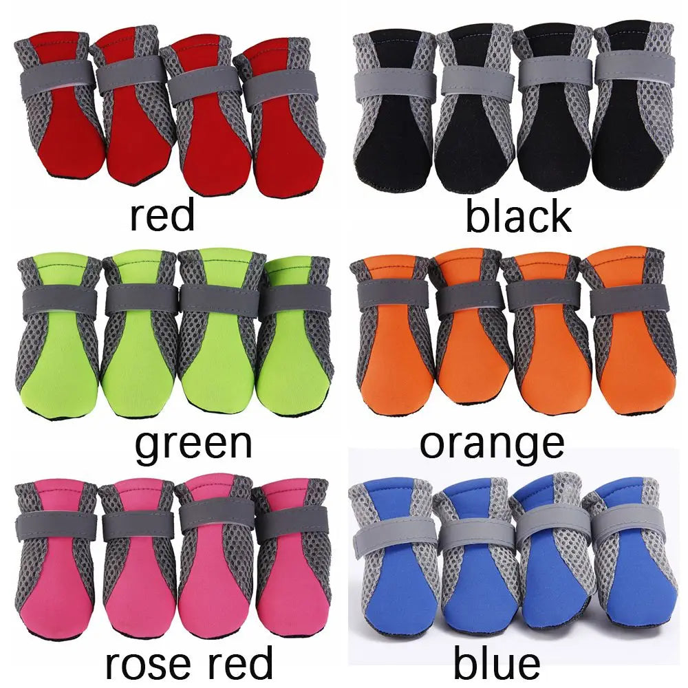 4 Pieces Nonslip Dog Mesh Boots Reflective Puppy Shoes Soft Sole Dog Paw Protectors, Adjustable Pet Boots for Small Medium Pets