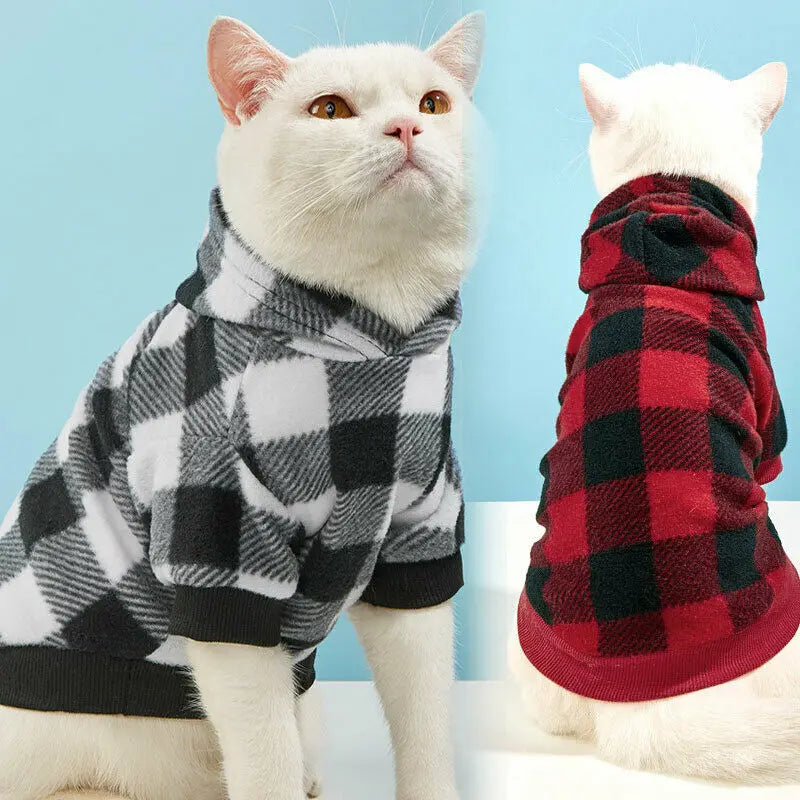 Plaid Winter Warm Pet Dog Cat Clothes Hoodies Sweater Clothing Puppy Coat Jacket Cute Puppy Outfit Pet Jacket Coat Clothing