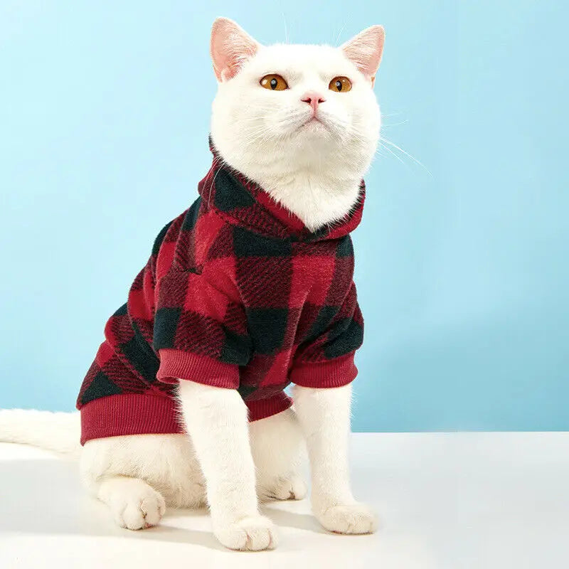 Plaid Winter Warm Pet Dog Cat Clothes Hoodies Sweater Clothing Puppy Coat Jacket Cute Puppy Outfit Pet Jacket Coat Clothing