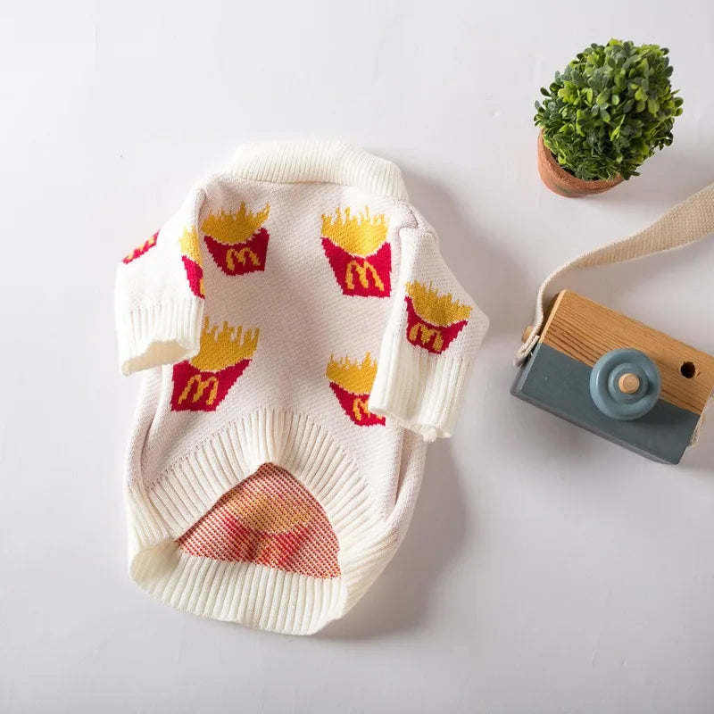 Soft Cotton Sweater for Pets, Small Dog Clothing, Cute French Fries Printed, High Quality Design Jacket for Cats and Animals