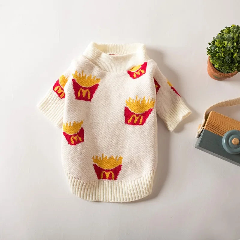 Soft Cotton Sweater for Pets, Small Dog Clothing, Cute French Fries Printed, High Quality Design Jacket for Cats and Animals